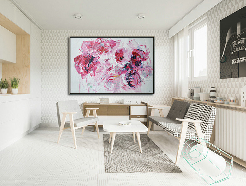 Horizontal Abstract Flower Painting Living Room Wall Art #ABH0A39 - Click Image to Close